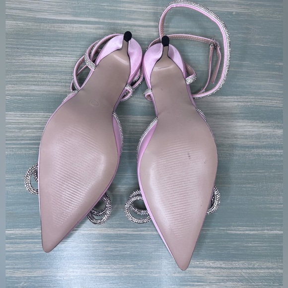 Pointed Toe Crystal Bows Satin Backless Ankle Straps Buckle Stiletto Pumps EU 41 - Picture 6 of 10